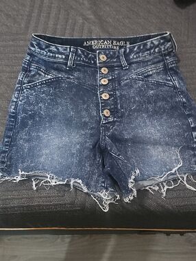 American Eagle Outfitters Indigo Button-Front High-Rise Jean Shorts